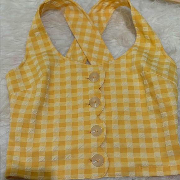 ANTHROPOLOGIE Maeve Yellow Gingham Square-NeckVest - X-Small - Picture 5 of 9